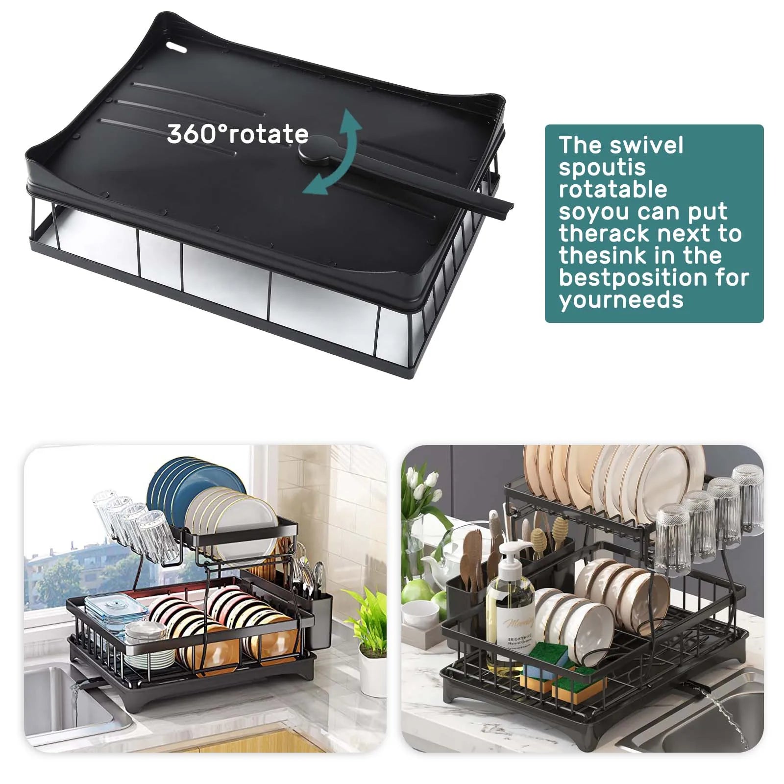 Large 2-tier dish drying rack for kitchen countertops