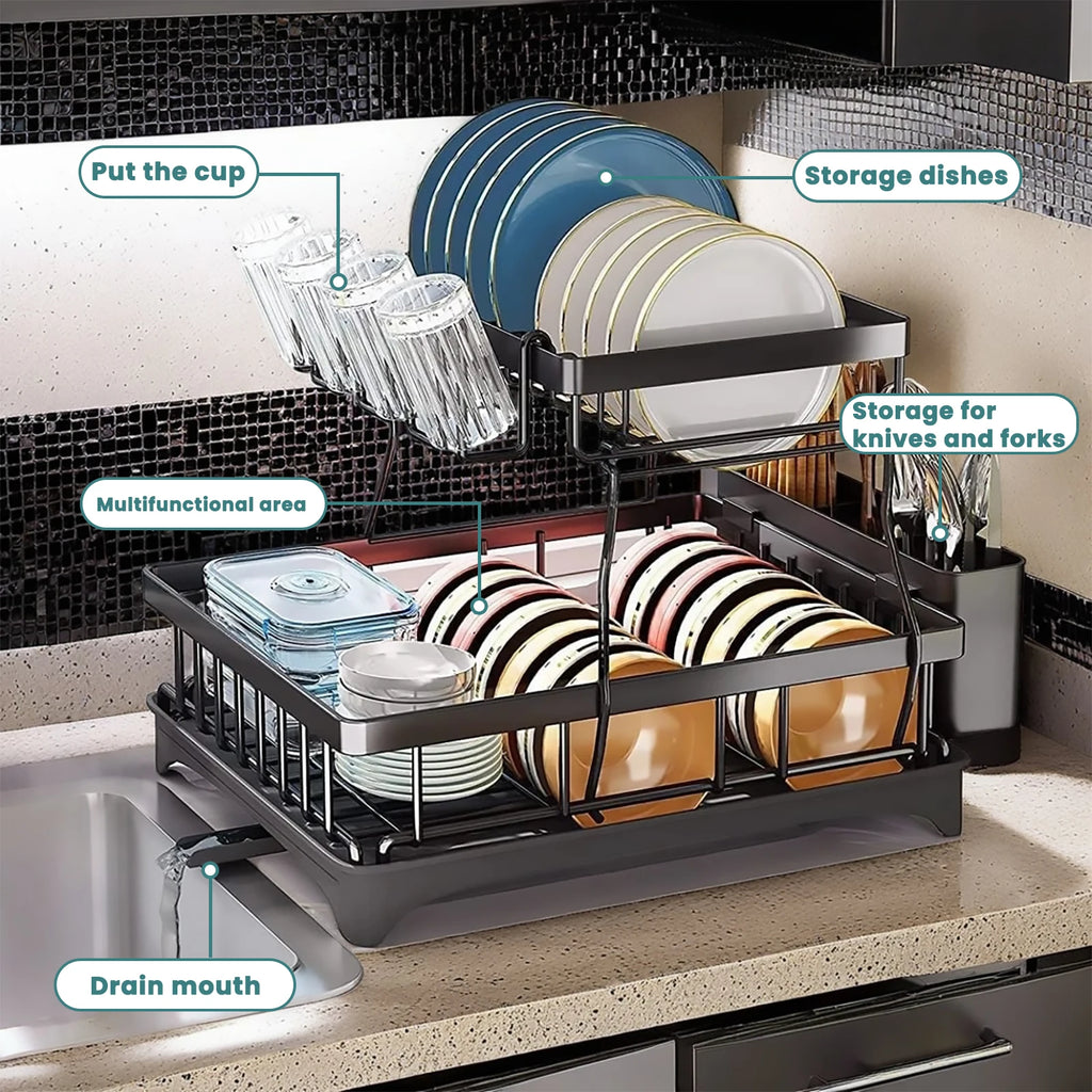 Large 2-tier dish drying rack for kitchen countertops