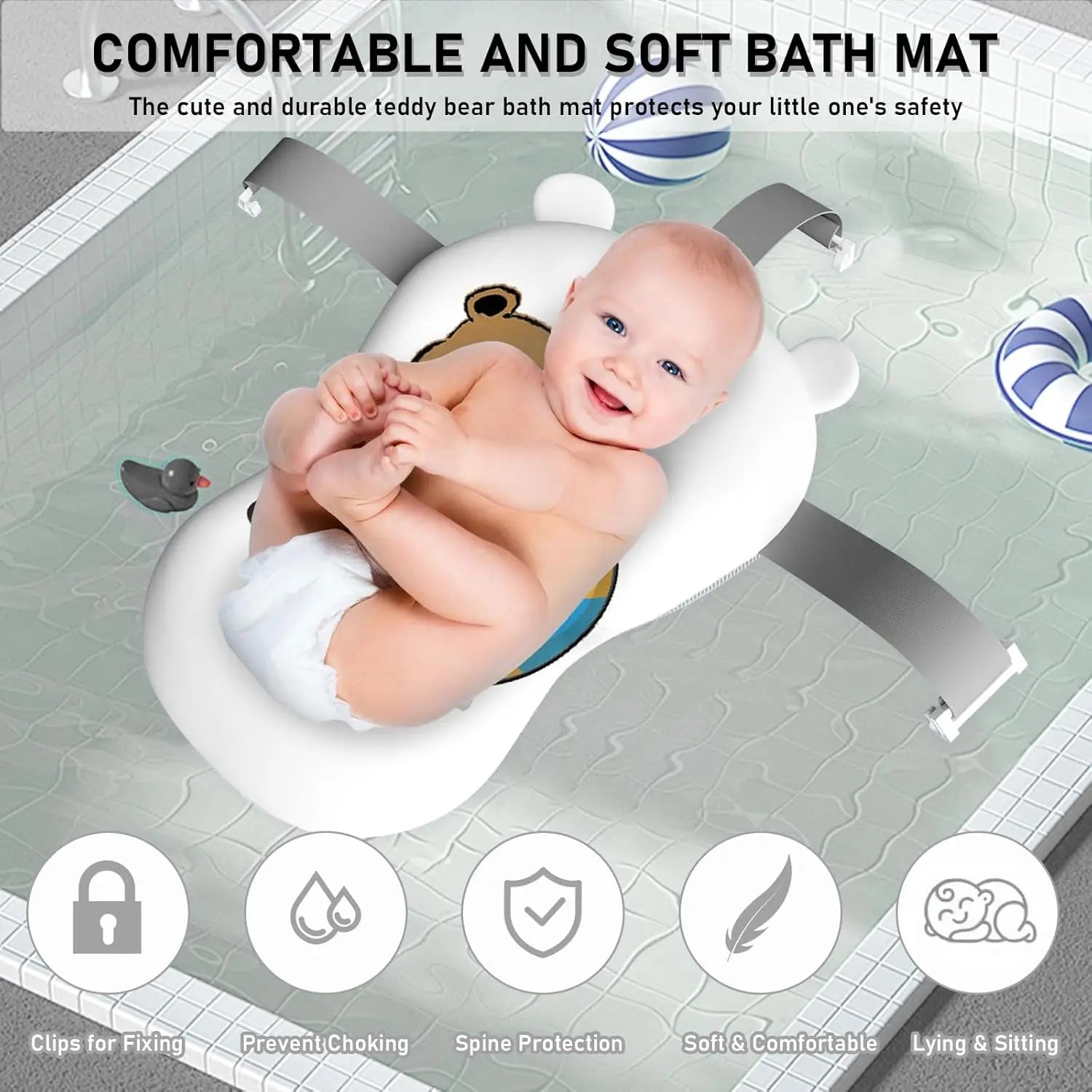 Baby Bath Tub with Bath Cushion Foldable Bathtub with Thermometer Shower Cap Shower and Toddler 0-36 Months