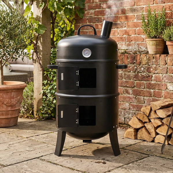 Black Vertical Barrel Smoker