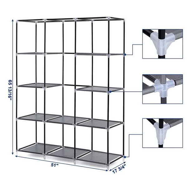10-Grid Portable Wardrobe Closet - Gray