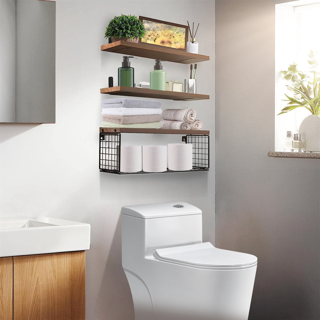 2-in-1 Floating Shelves with Wire Basket