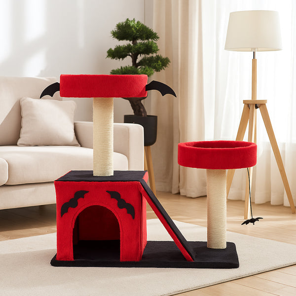 Gothic Halloween Cat Tree with Spider Toy & Condo