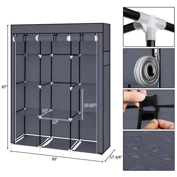 10-Grid Portable Wardrobe Closet - Gray