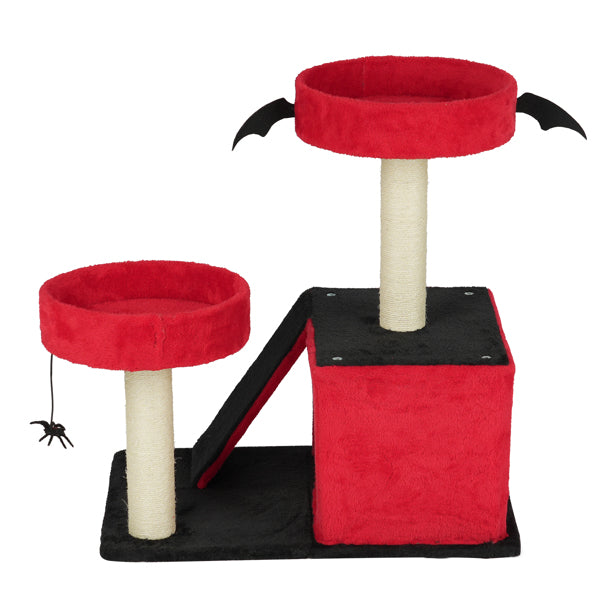 Gothic Halloween Cat Tree with Spider Toy & Condo