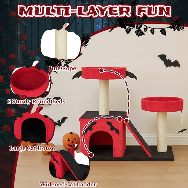 Gothic Halloween Cat Tree with Spider Toy & Condo