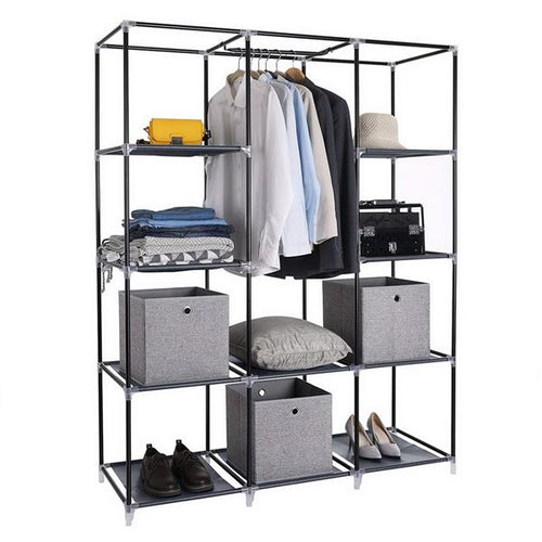 10-Grid Portable Wardrobe Closet - Gray